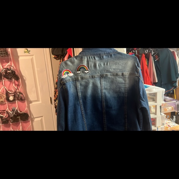 Pride blue denim / jean Spring jacket women’s XL rainbow necklace $6.99 shipping - Picture 5 of 8